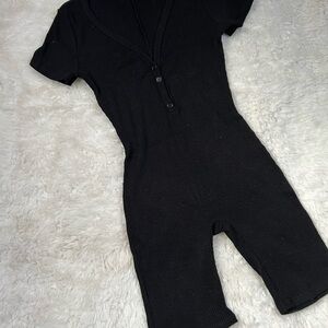 Fashion Nova Black Ribbed Knit Romper
